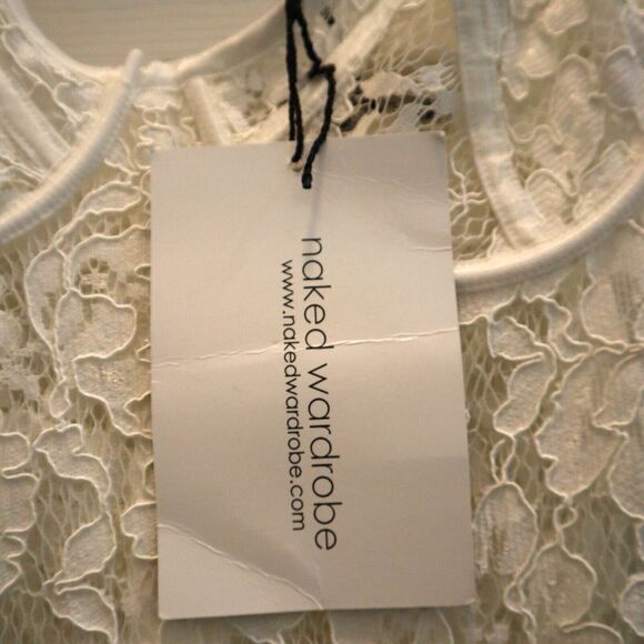 Naked Wardrobe 1192 Women's Sz Medium Ivory Sheer Lace Sleeveless Jumpsuit - Picture 5 of 9